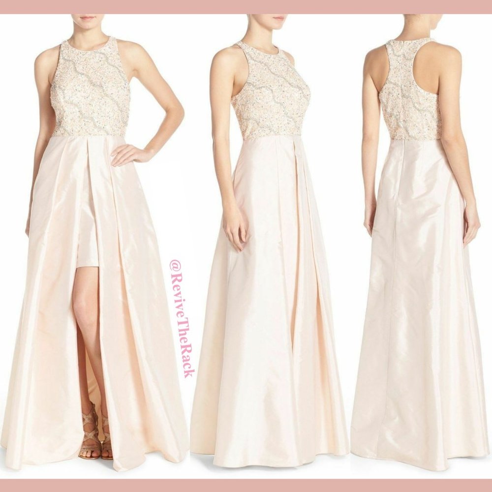 NWT $368 Adrianna Papell Embellished Taffeta Ballgown In Shell [ Size 0‎ ]